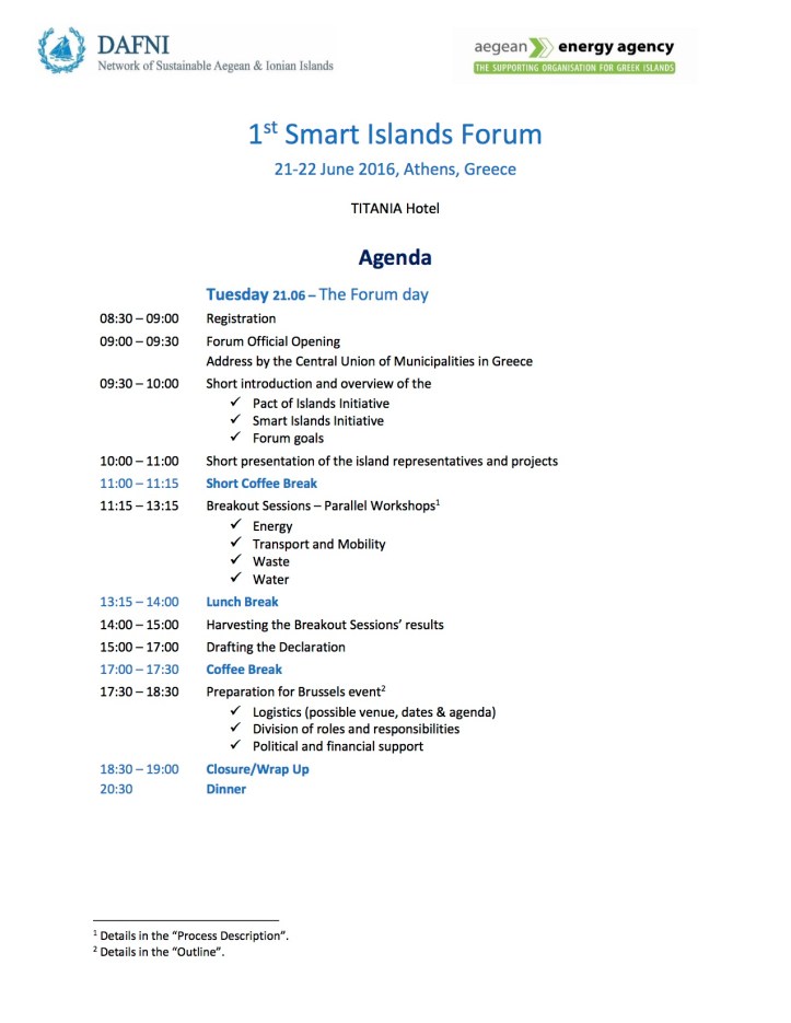 Smart Islands Forum Agenda